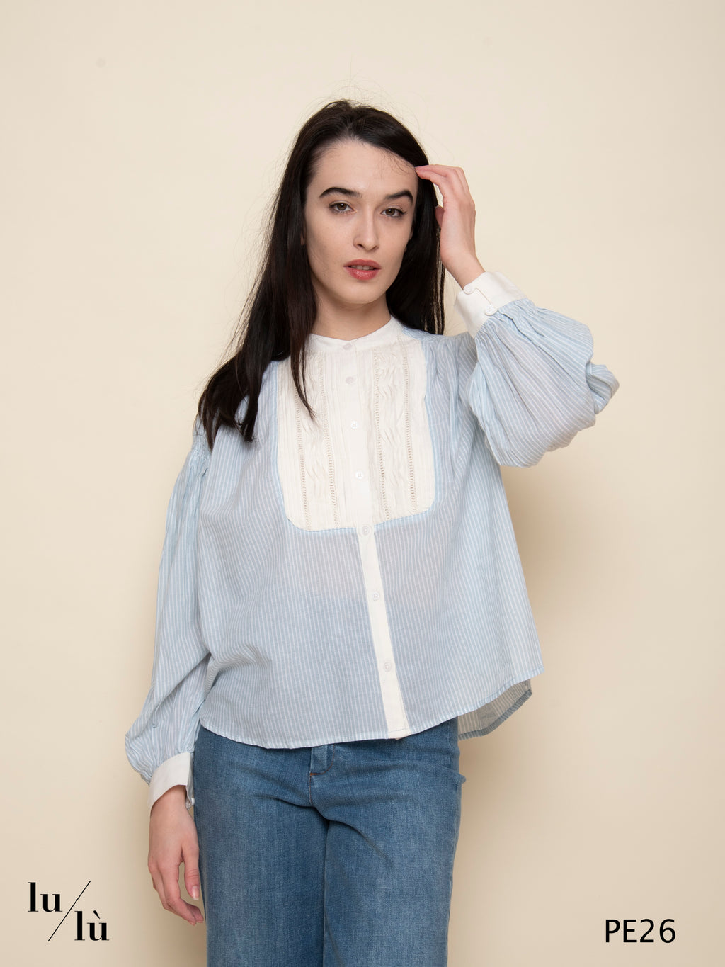 Bonifacio - Camicia rigata in cotone con dettagli romantici