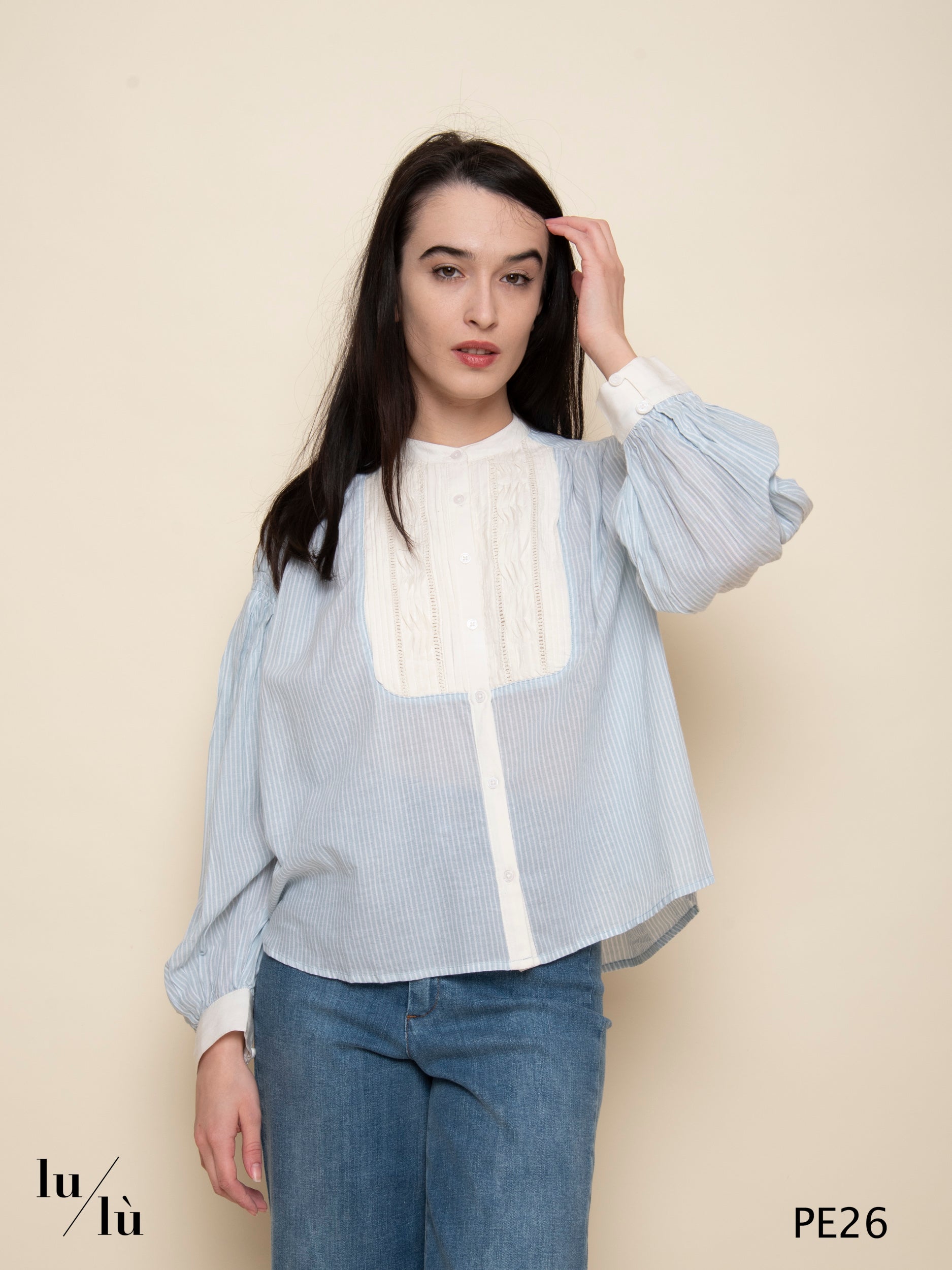 Bonifacio - Camicia rigata in cotone con dettagli romantici