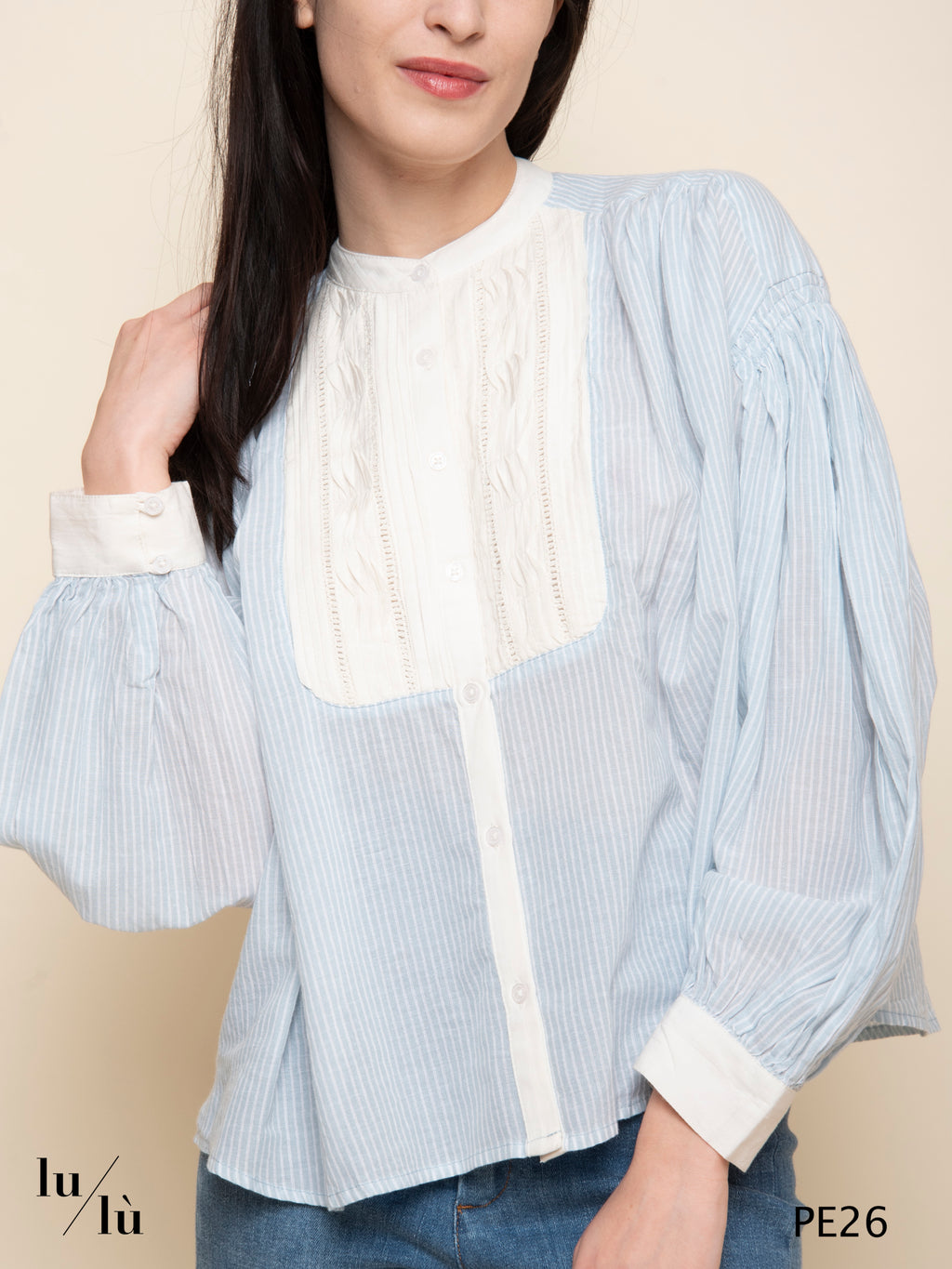 Bonifacio - Camicia rigata in cotone con dettagli romantici