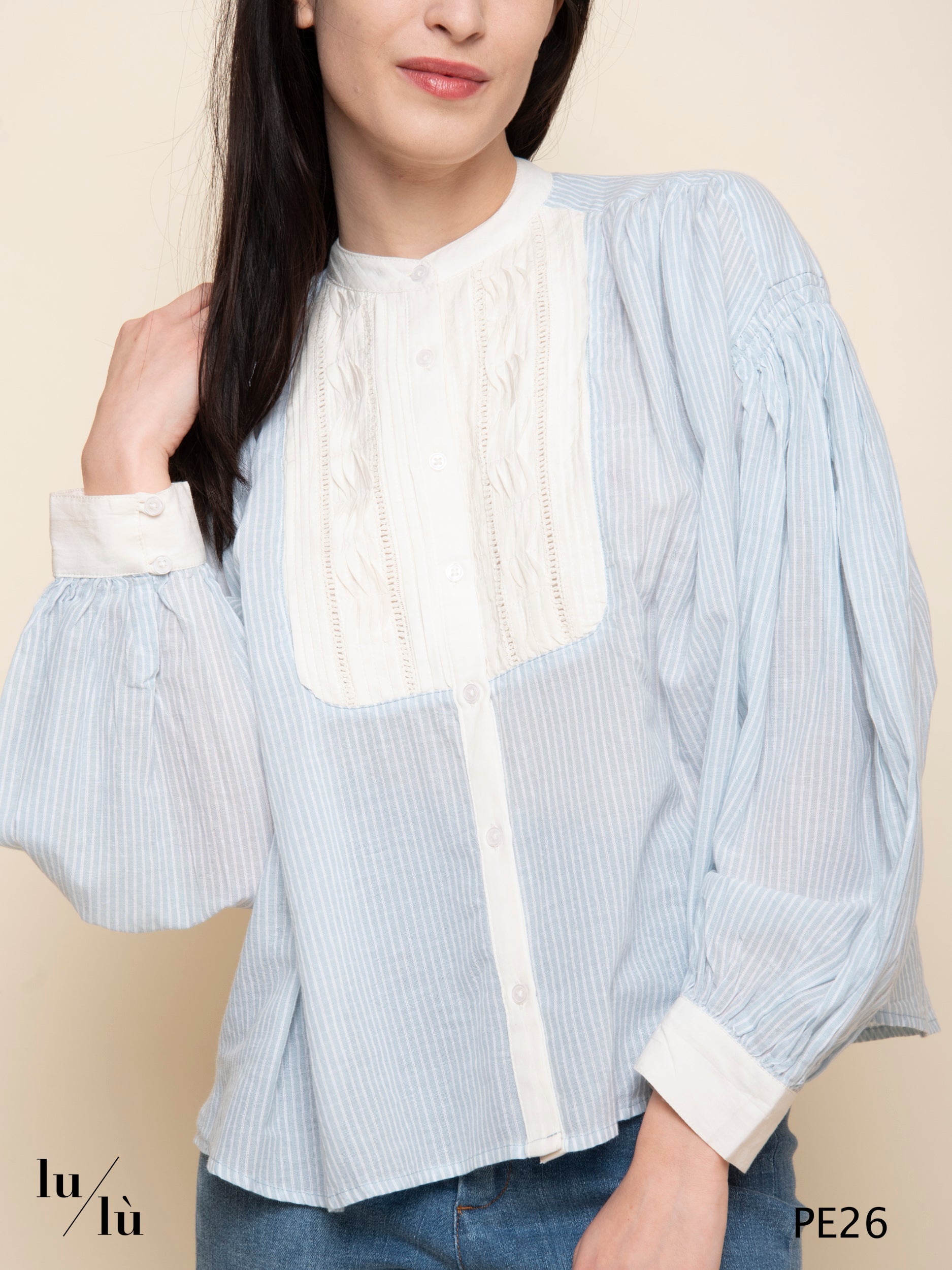 Bonifacio - Camicia rigata in cotone con dettagli romantici