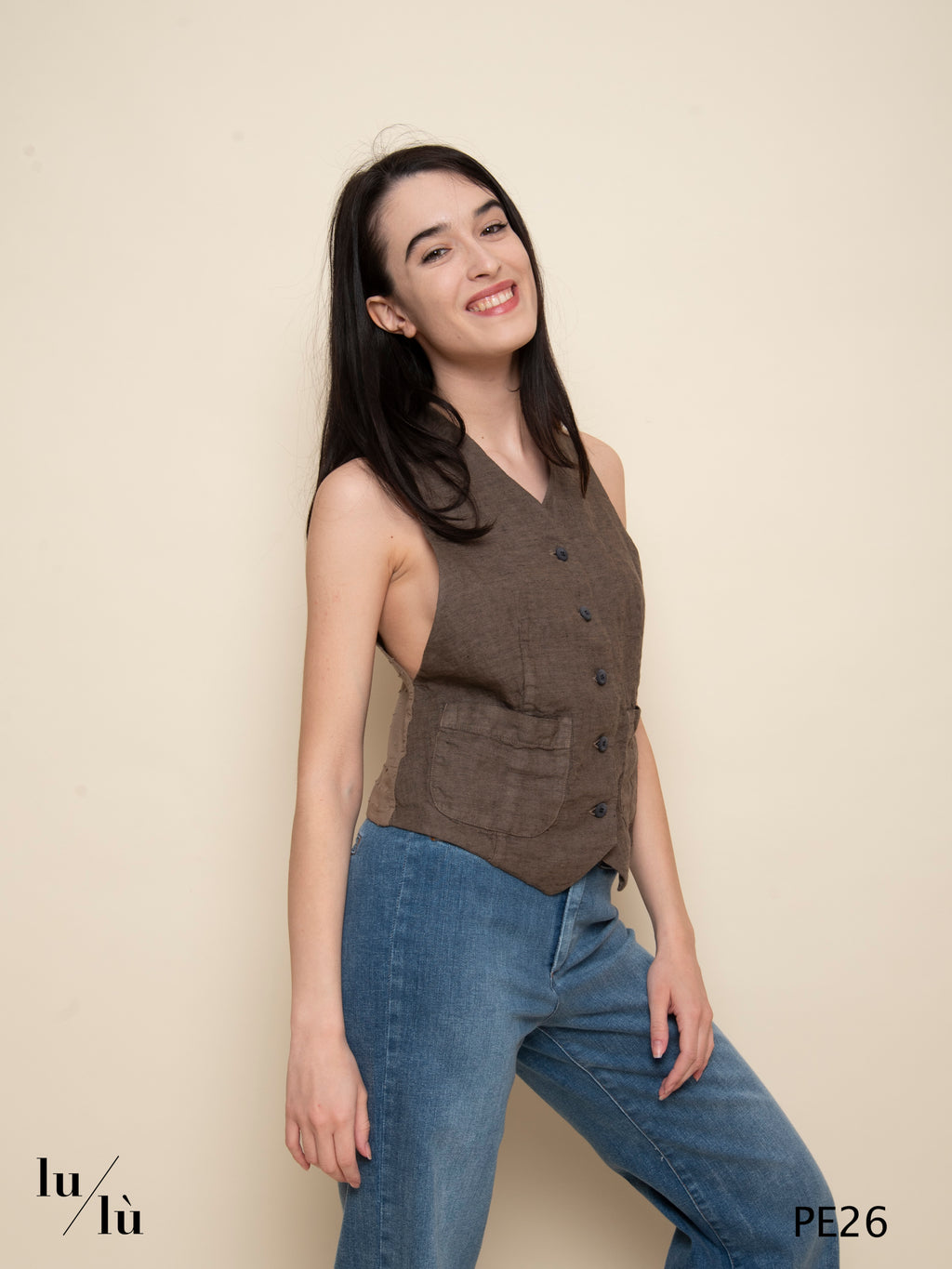 Chantara - Top gilet in lino e cotone