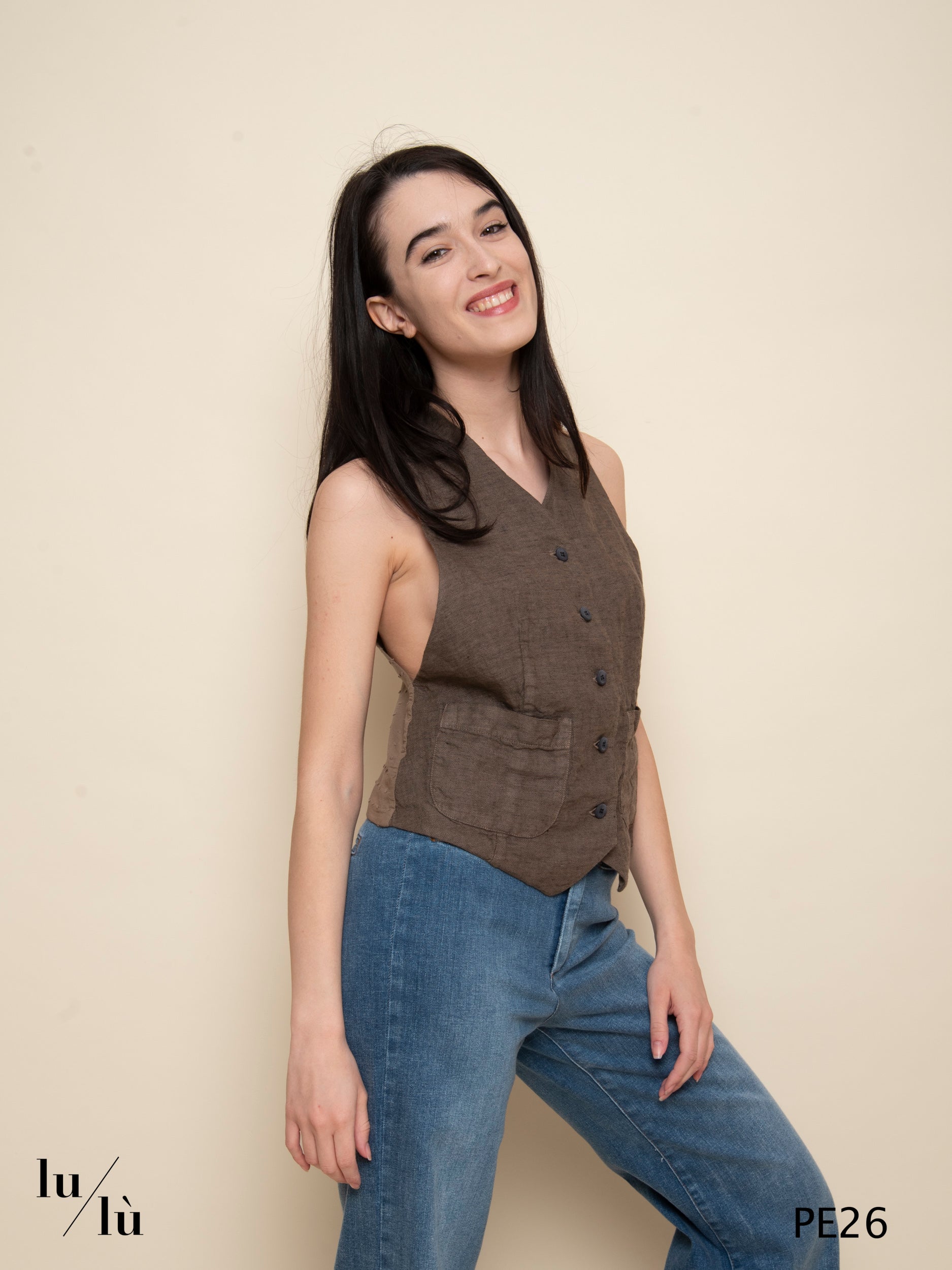 Chantara - Top gilet in lino e cotone