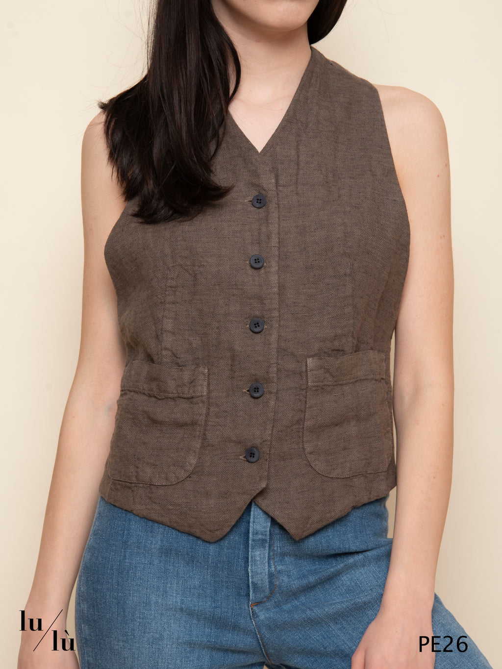 Chantara - Top gilet in lino e cotone
