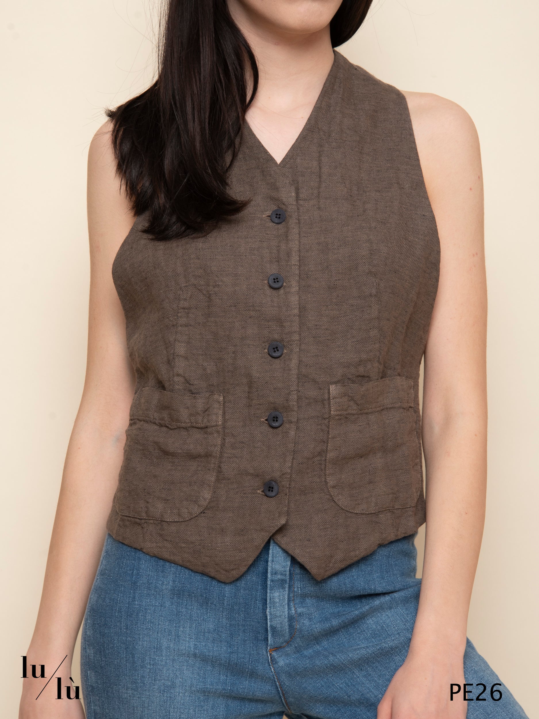 Chantara - Top gilet in lino e cotone