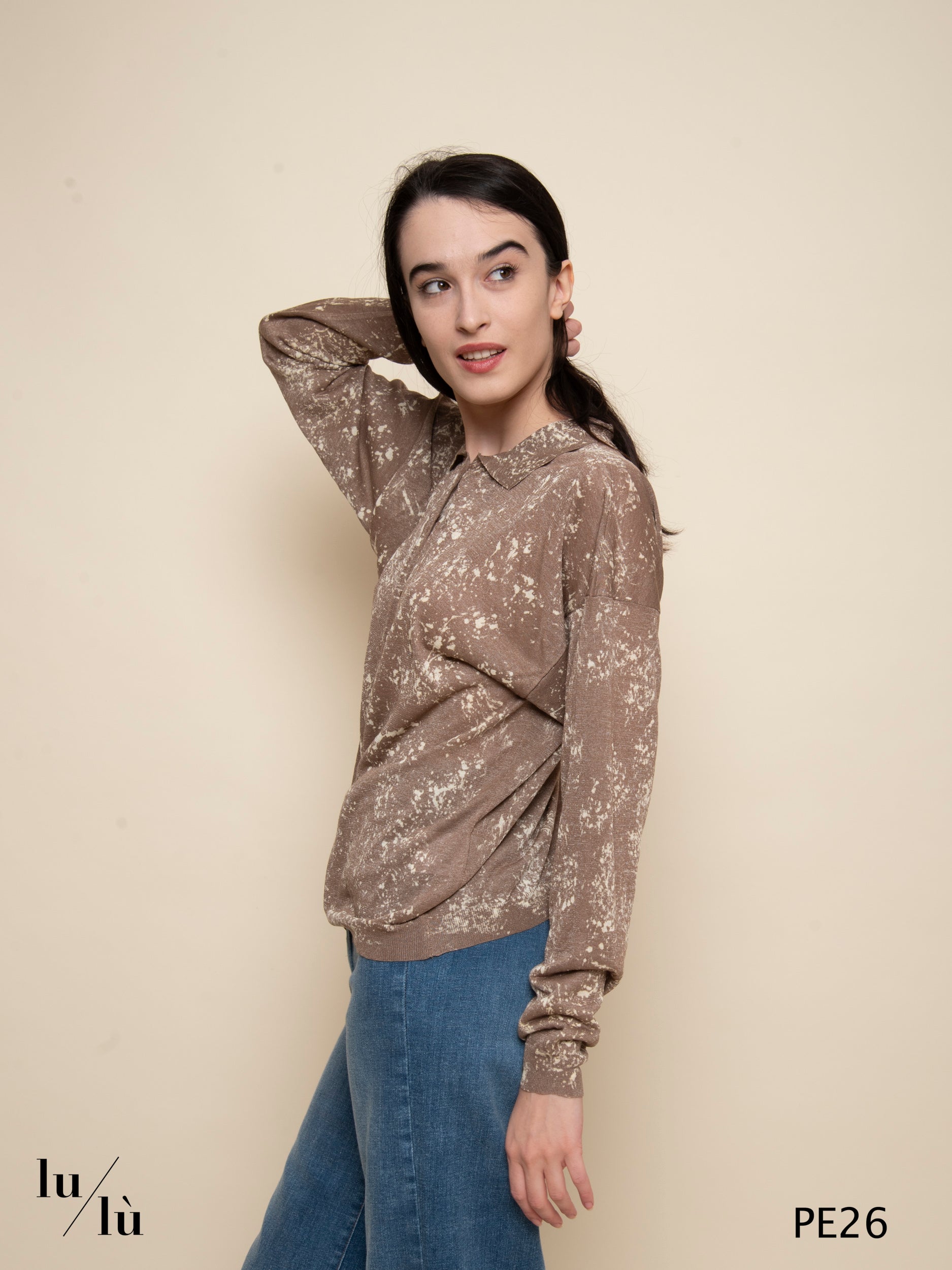 Narisa - Cardigan polo stampato in viscosa e poliestere