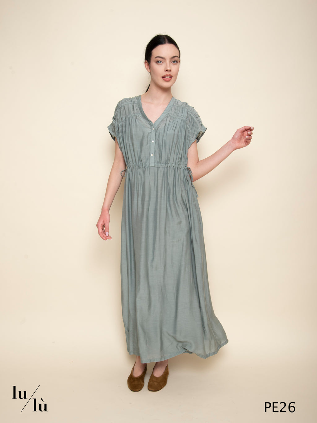 Agnes Moss - Abito lungo in viscosa con arricciature