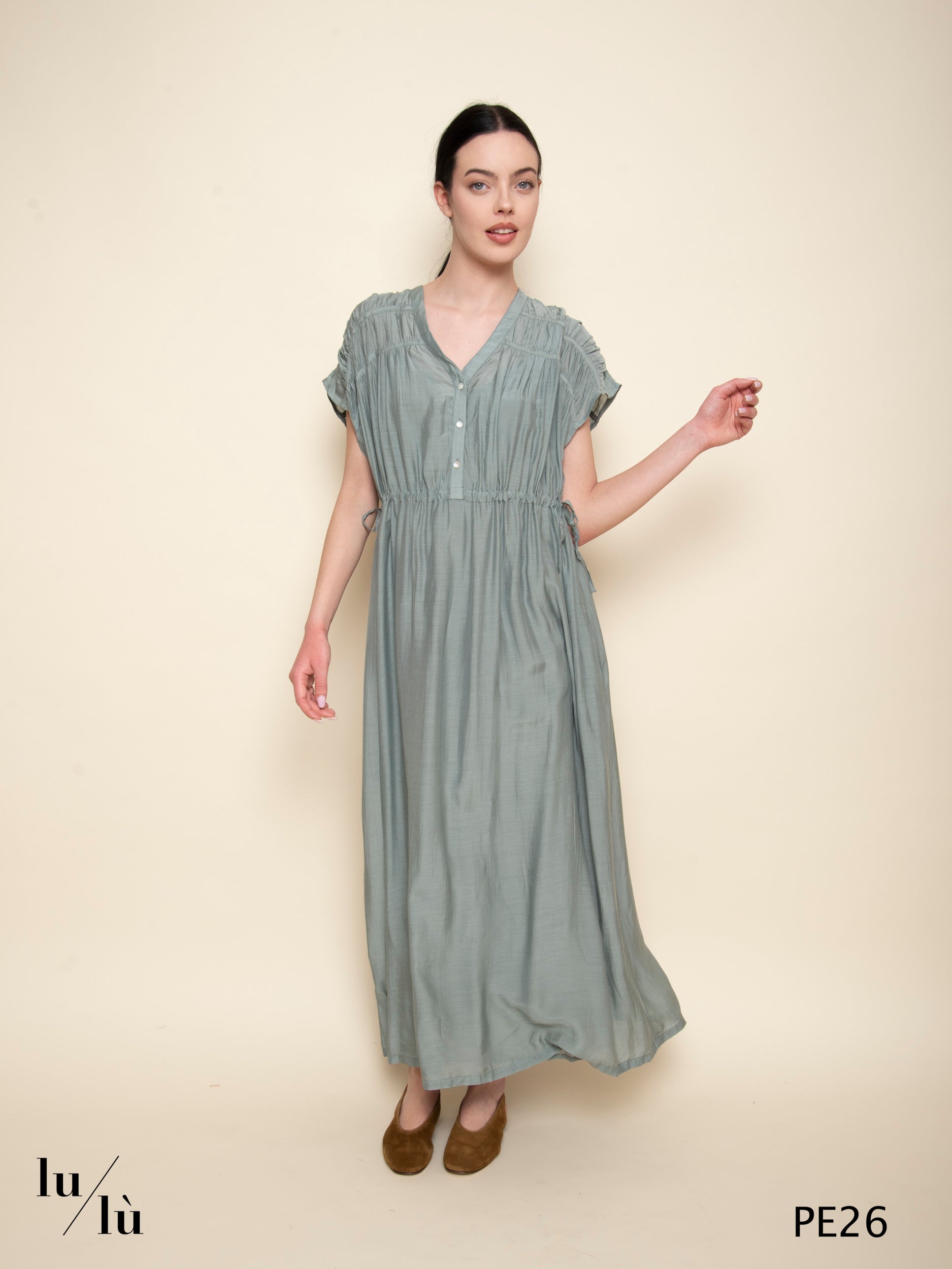 Agnes Moss - Abito lungo in viscosa con arricciature