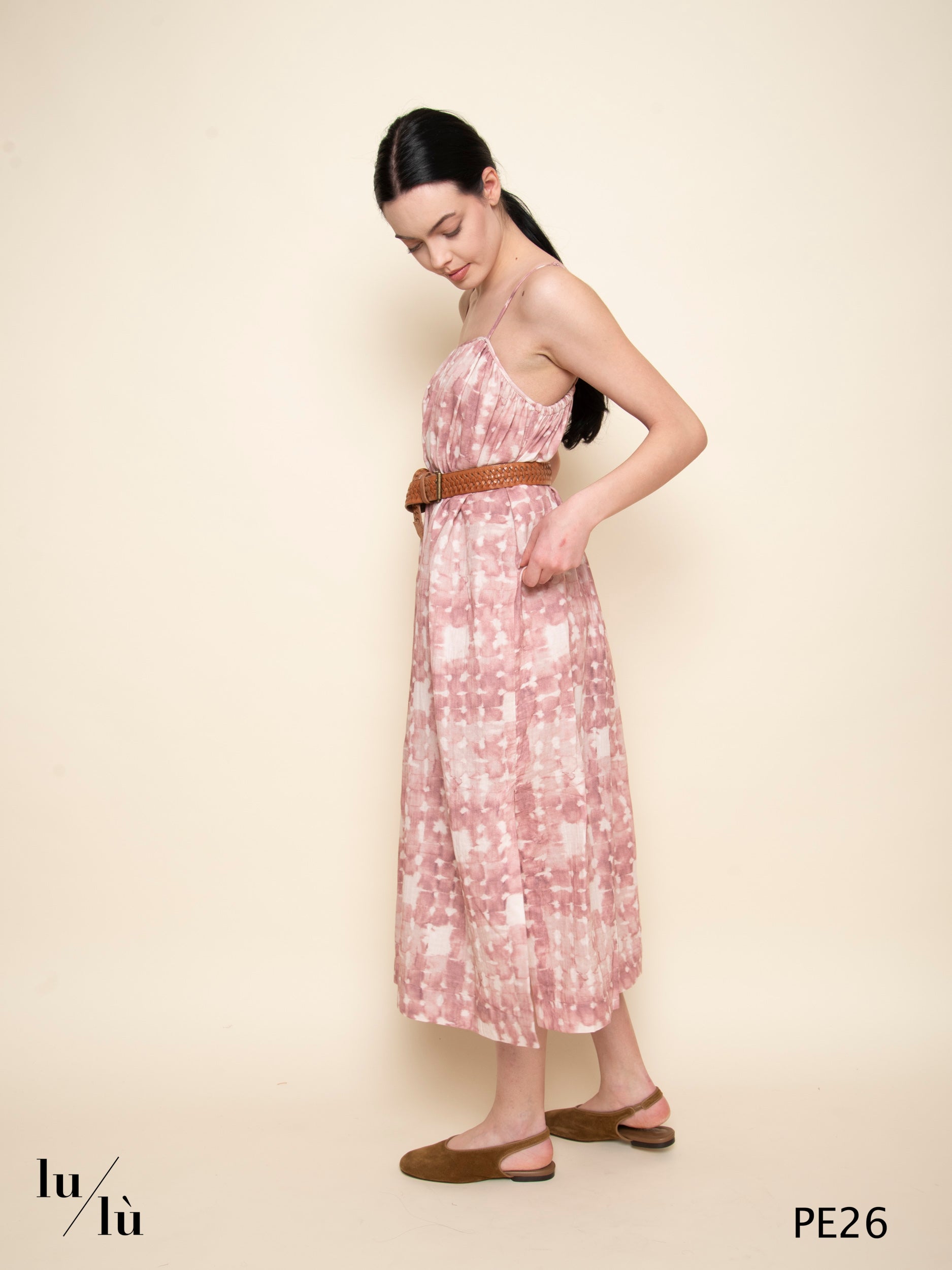Pia - Abito lungo tie dye rosa in cotone
