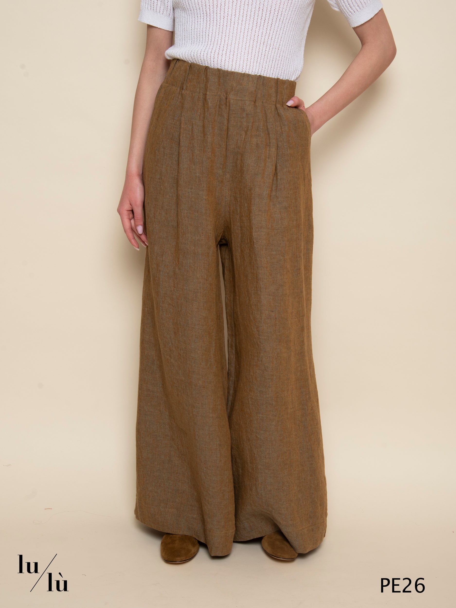 Ayelen - Pantaloni wide leg in lino vita alta