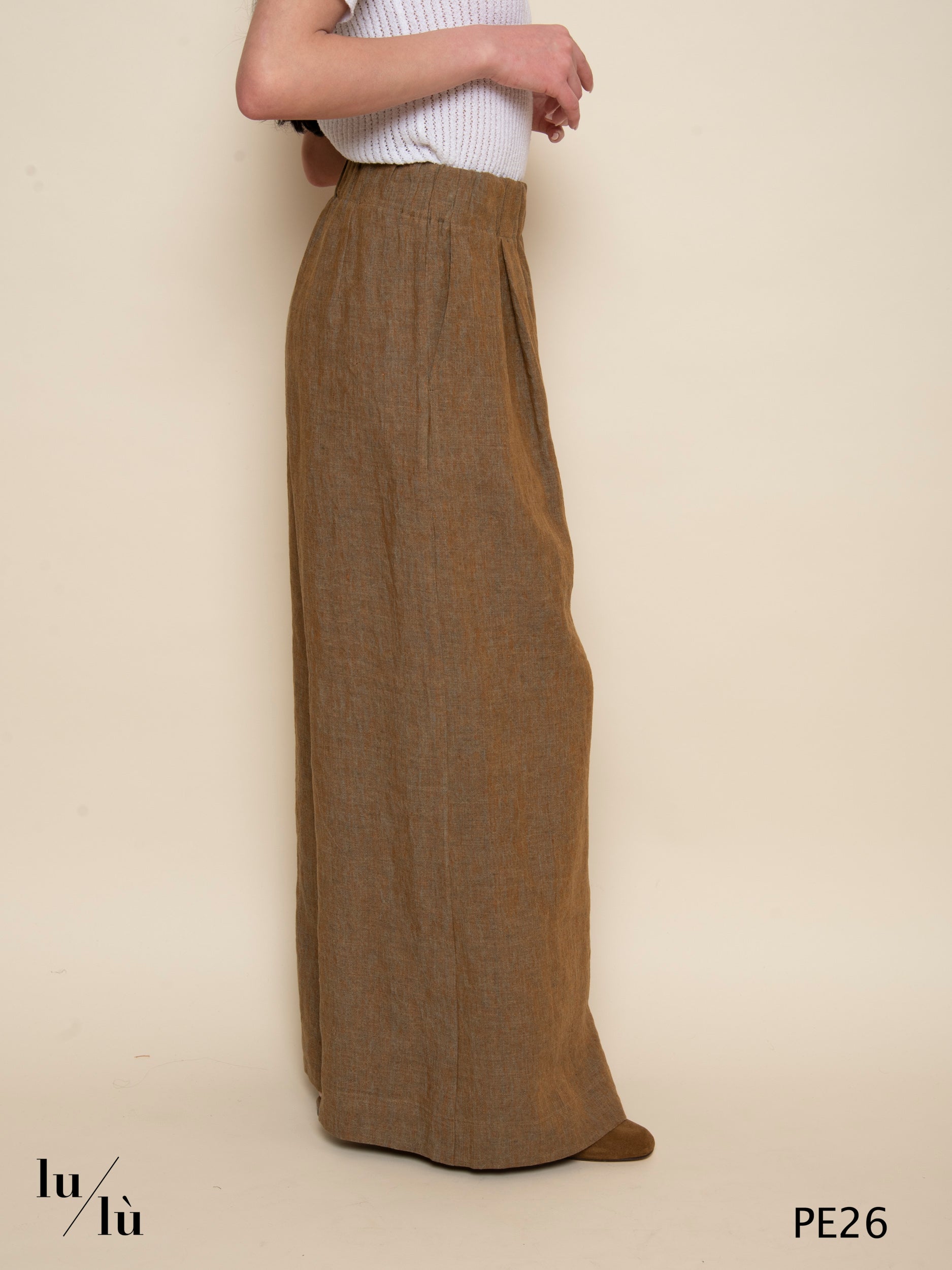 Ayelen - Pantaloni wide leg in lino vita alta