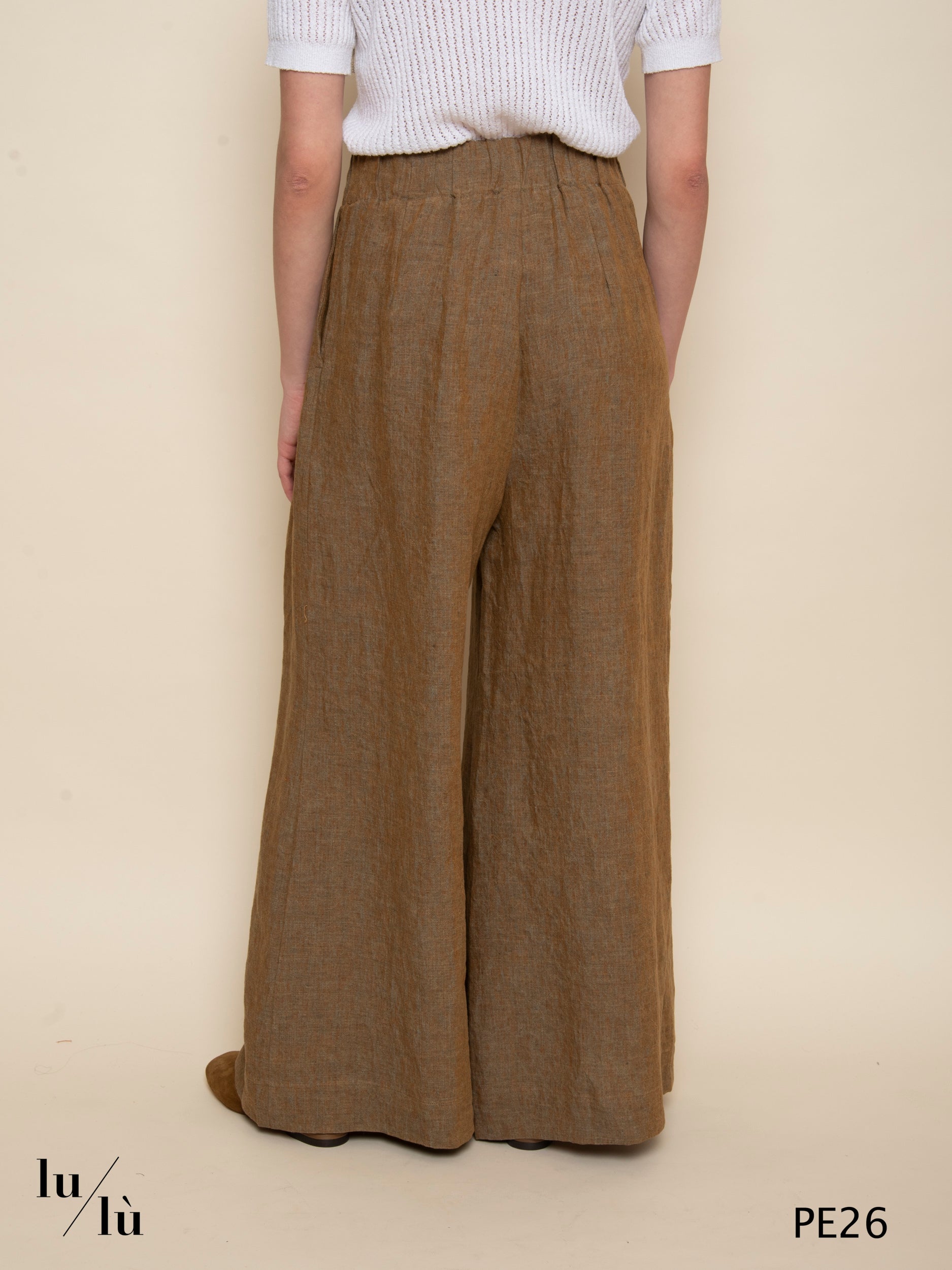 Ayelen - Pantaloni wide leg in lino vita alta
