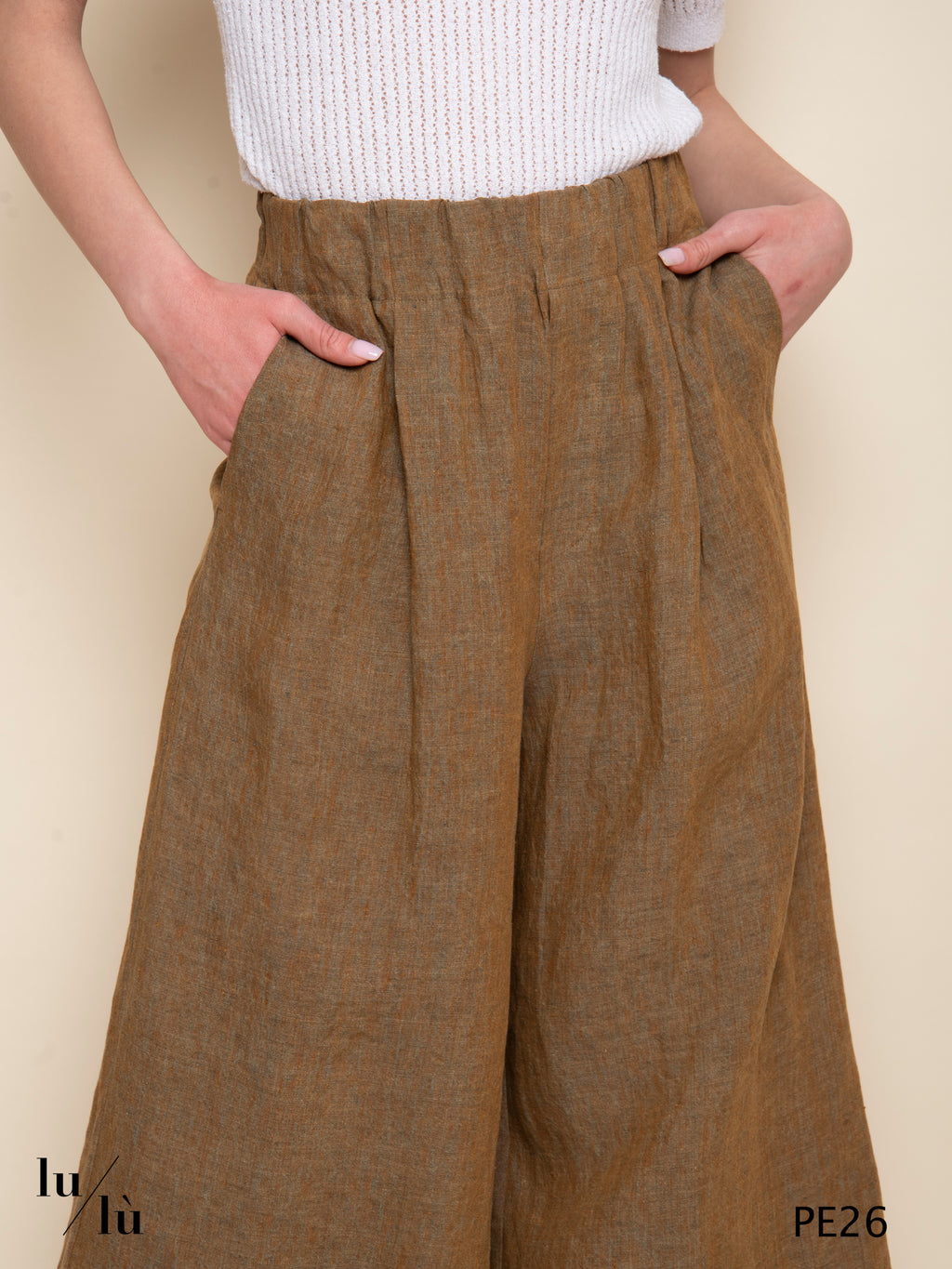 Ayelen - Pantaloni wide leg in lino vita alta