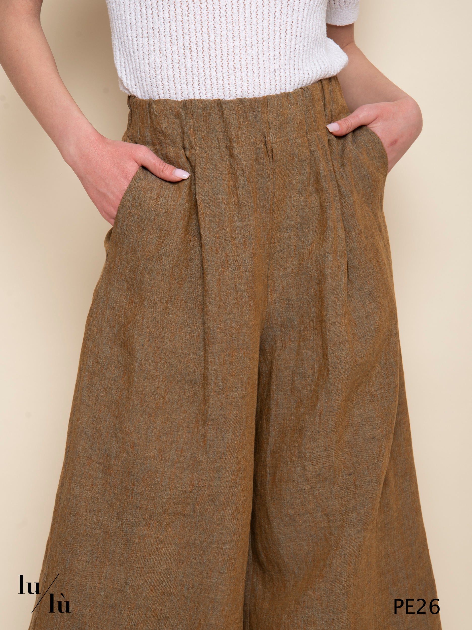 Ayelen - Pantaloni wide leg in lino vita alta