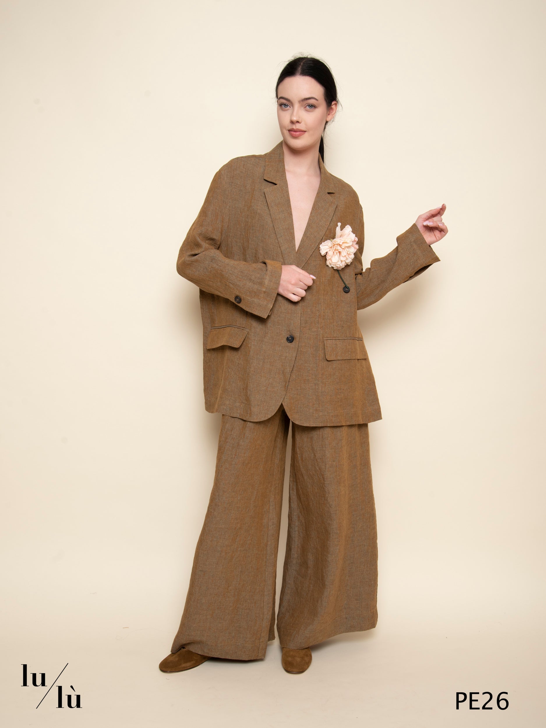 Ayelen - Pantaloni wide leg in lino vita alta