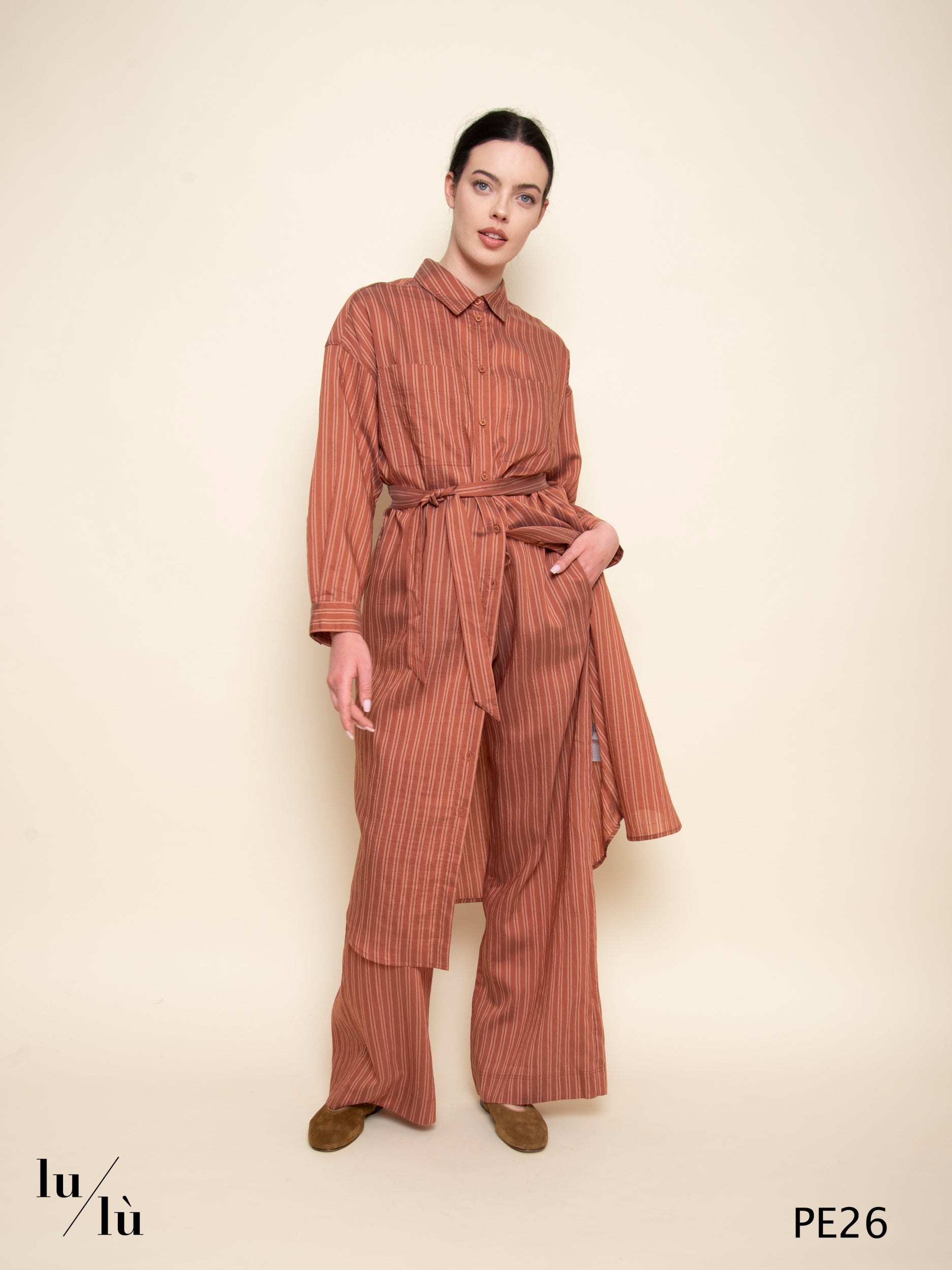 Sandiego - Pantalone wide leg rigati in lyocell