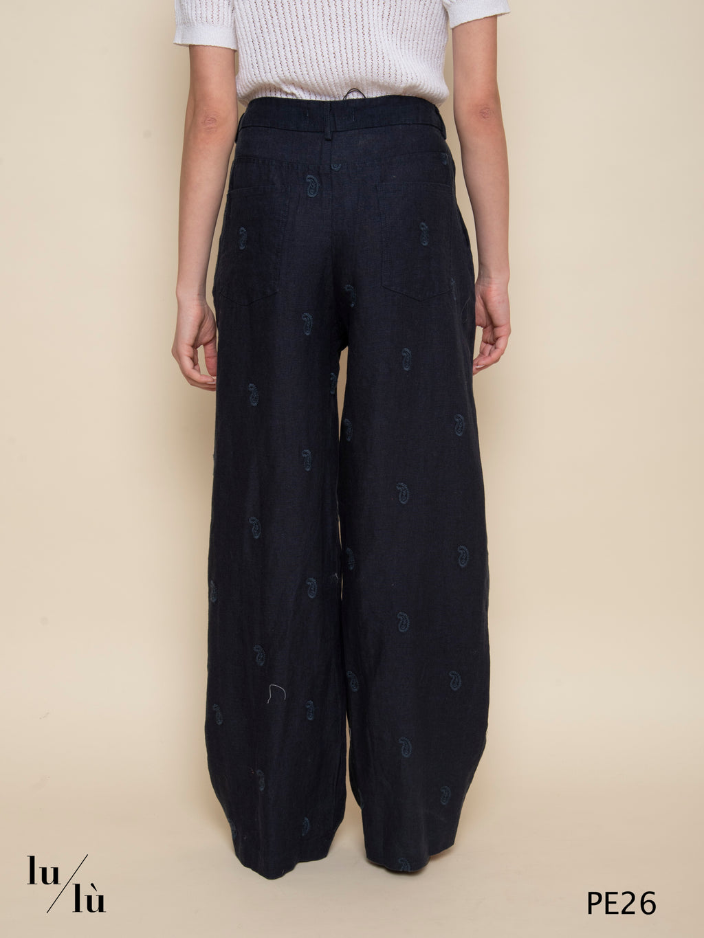 Otto - Pantalone in lino ricamato blu navy