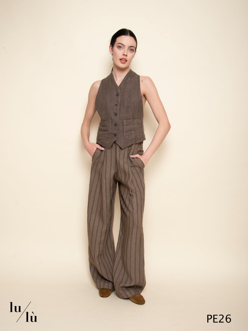 Rayen - Pantaloni wide leg in lino rigato