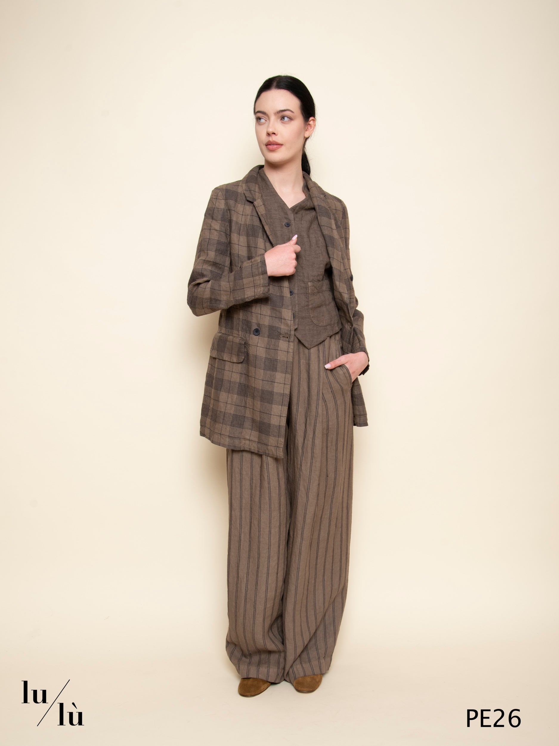 Rayen - Pantaloni wide leg in lino rigato