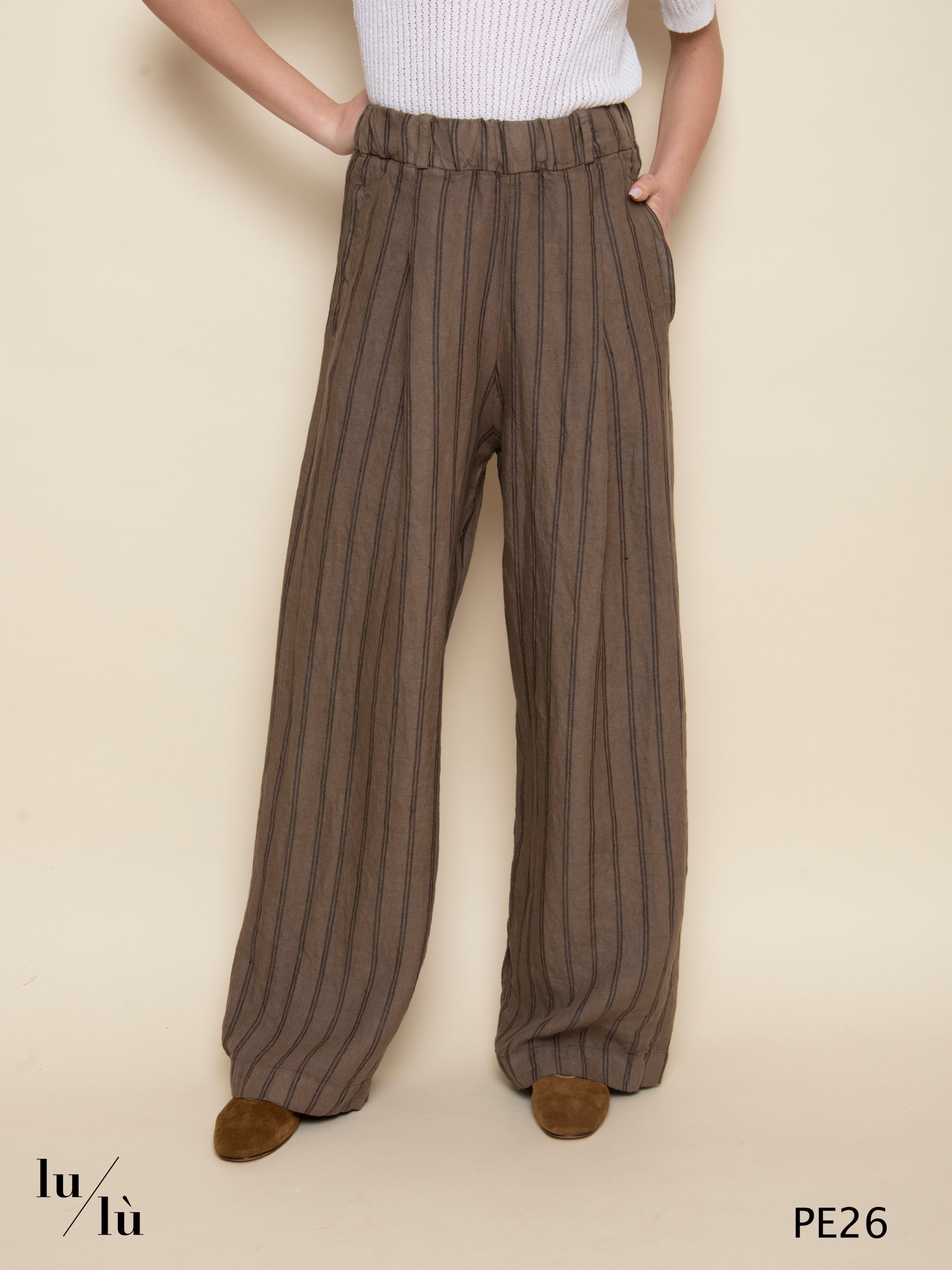 Rayen - Pantaloni wide leg in lino rigato
