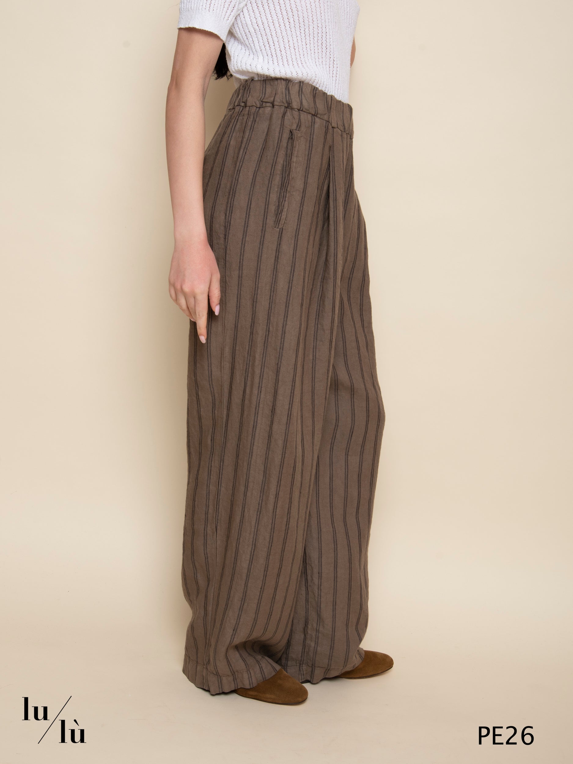 Rayen - Pantaloni wide leg in lino rigato