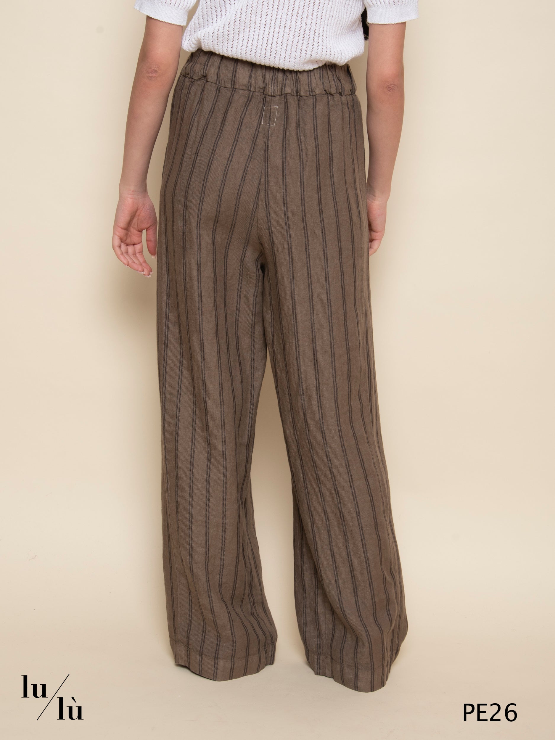 Rayen - Pantaloni wide leg in lino rigato