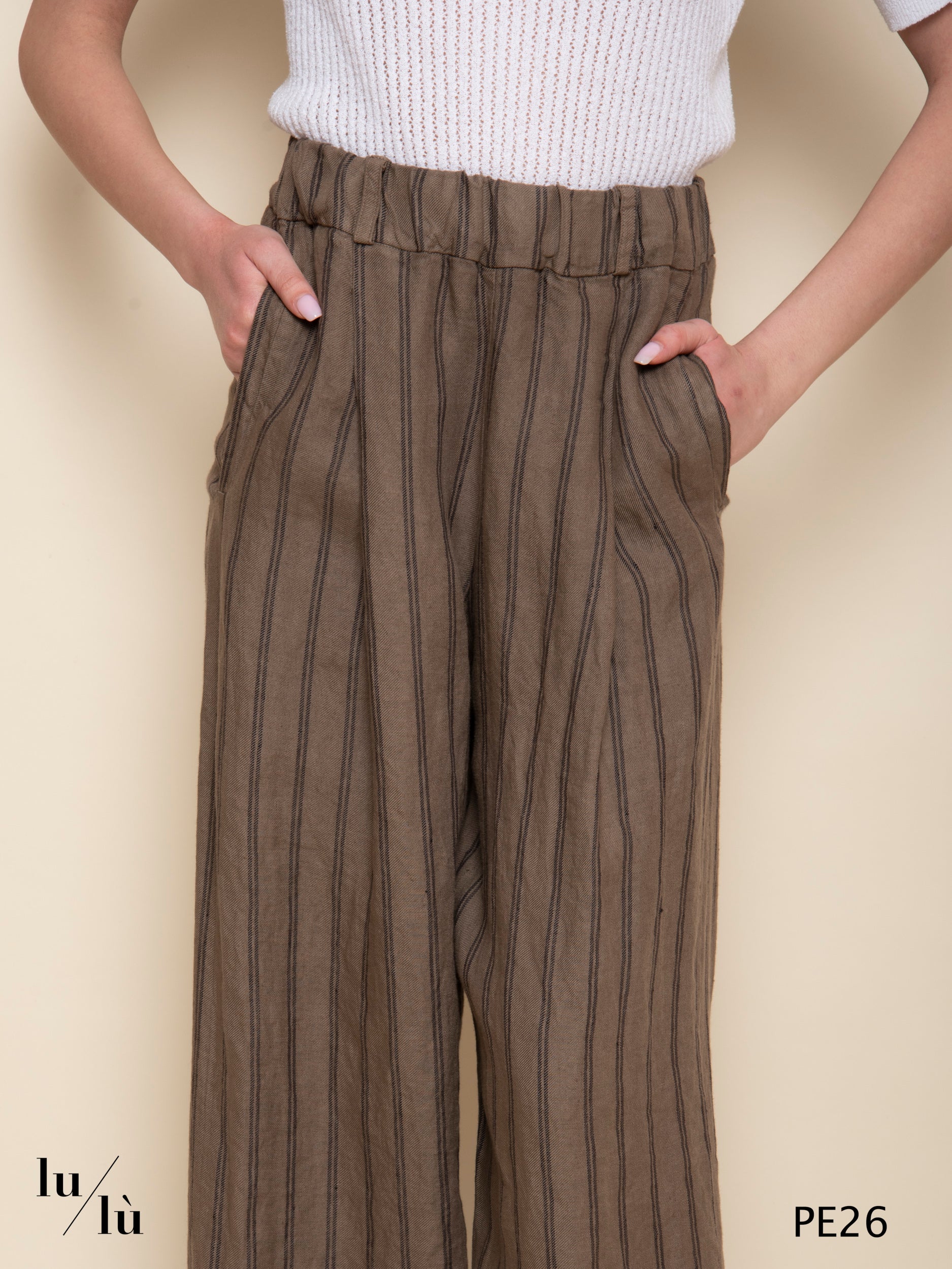Rayen - Pantaloni wide leg in lino rigato