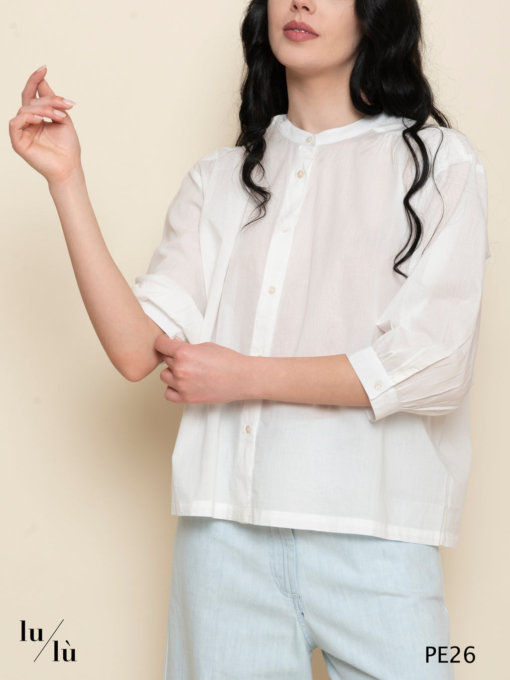 Rosanna - Camicia donna in cotone con collo alla coreana