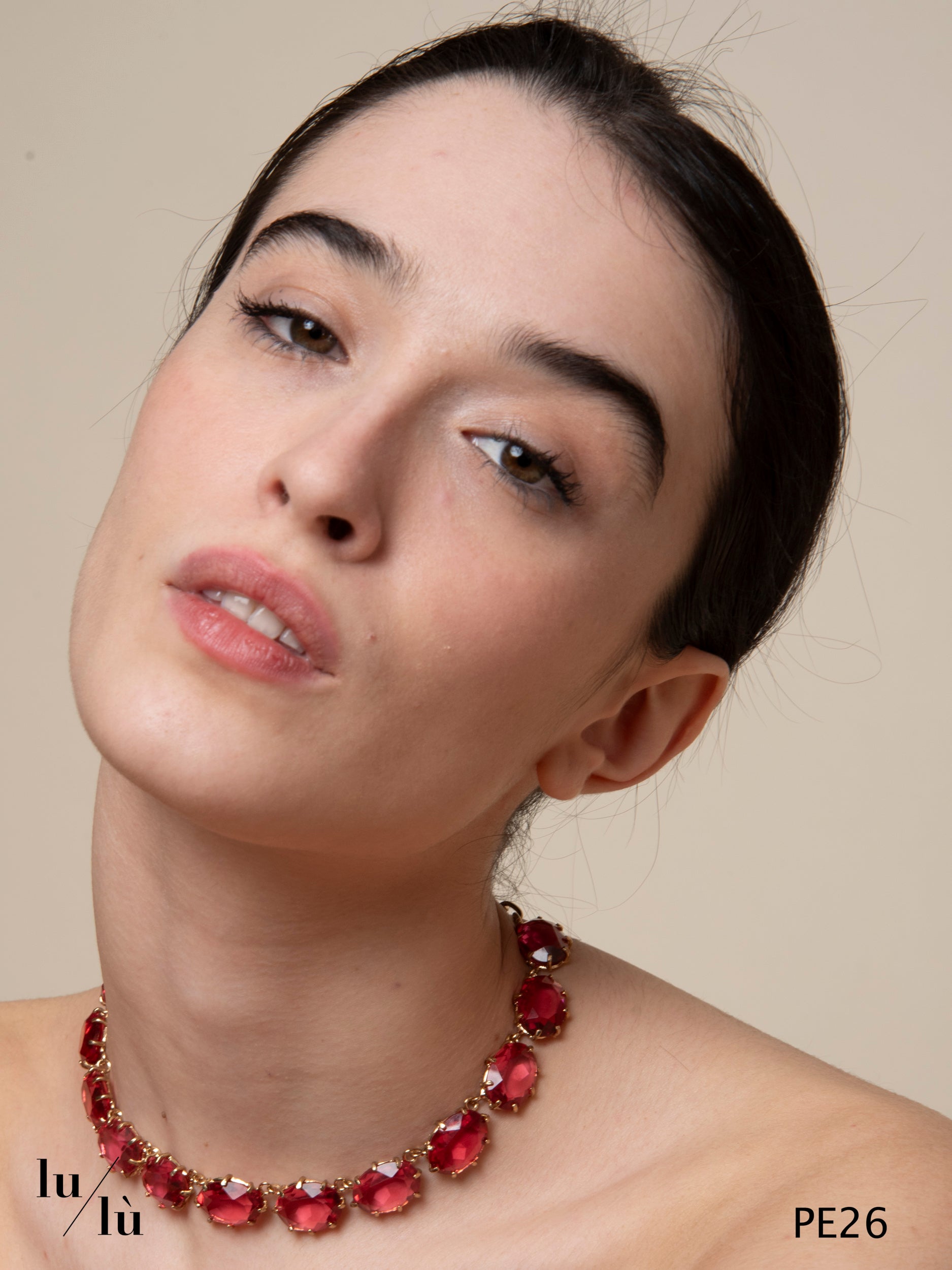 Anita Lampone - Girocollo artigianale regolabile con cristalli lampone
