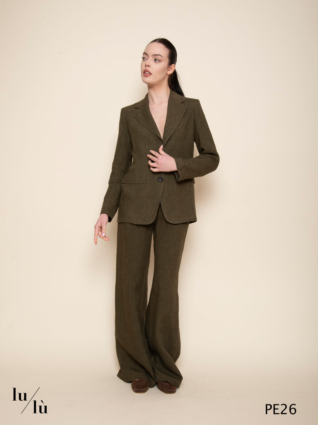 Piedro Kaki - Pantalone donna a palazzo in lino